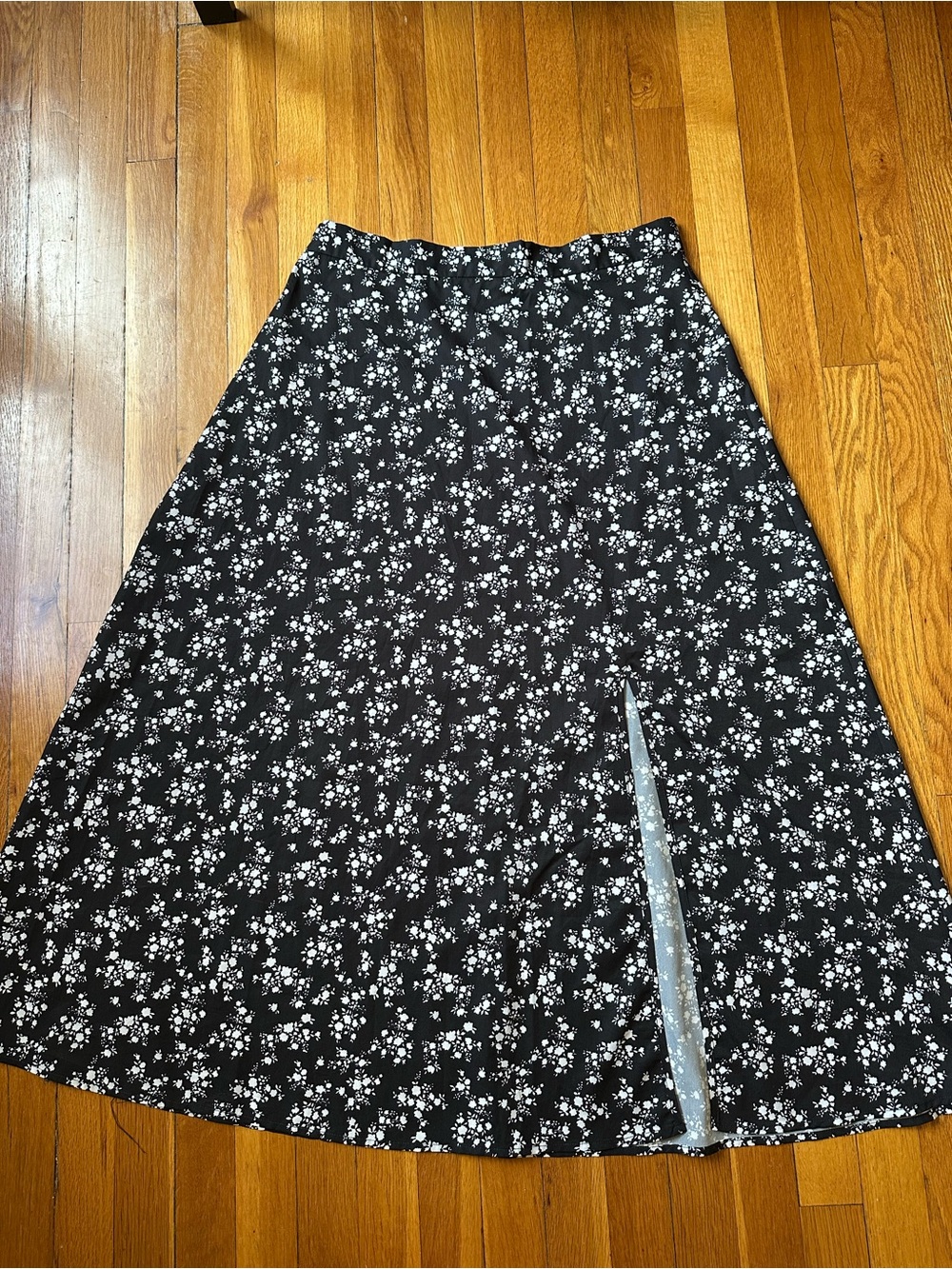 Black Floral A-Line Skirt with Slit
